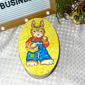 Tin Box Co. "Raised" Rabbit with Eggs Collectible Oval-Shaped Tin  Nwot.